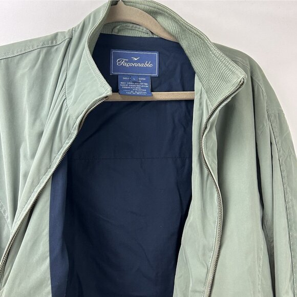 Faconnable Jacket Men Large Green Fullzip Dad Casual Bomber Coat Windbreaker Y2K - Picture 9 of 16